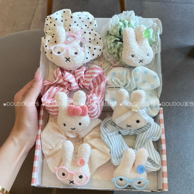 Model Kit Girls - ที่รัดผมมิฟฟี่น่ารักแบบใหม่ ที่รัดผมรูปกระต่ายการ์ตูนคาวาอี้ รูปหัวใจ สำหรับมัดผมหางม้า มัดผมทรงบัน ของขวัญสำหรับสาวๆ