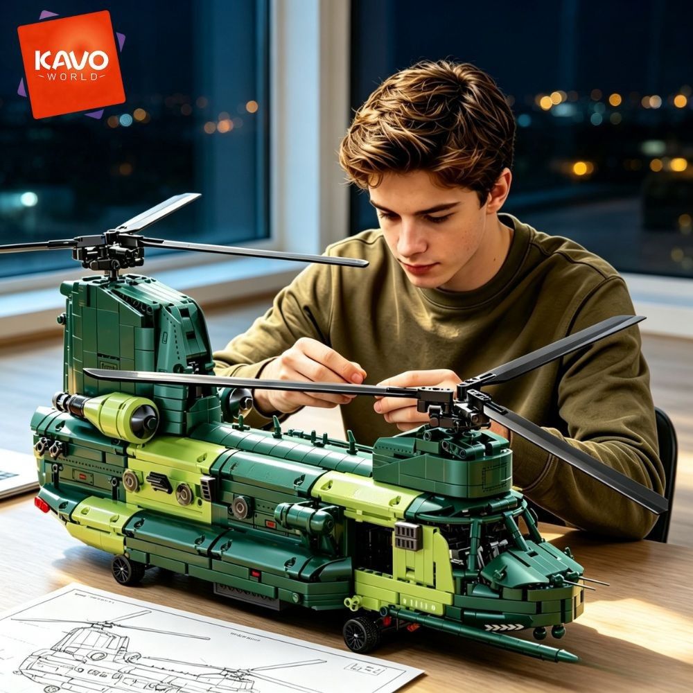 Model Kit In Era - KAVOWORLD ชุดตัวต่อเฮลิคอปเตอร์ขนส่งหนักขนาดใหญ่ 32 นิ้ว 1826 ชิ้น